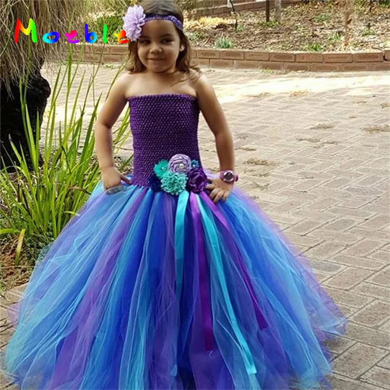 Детское платье для девочек, платья с цветочным узором для девочек на свадьбу, день рождения, вечерние бальные платья без бретелек из тюля