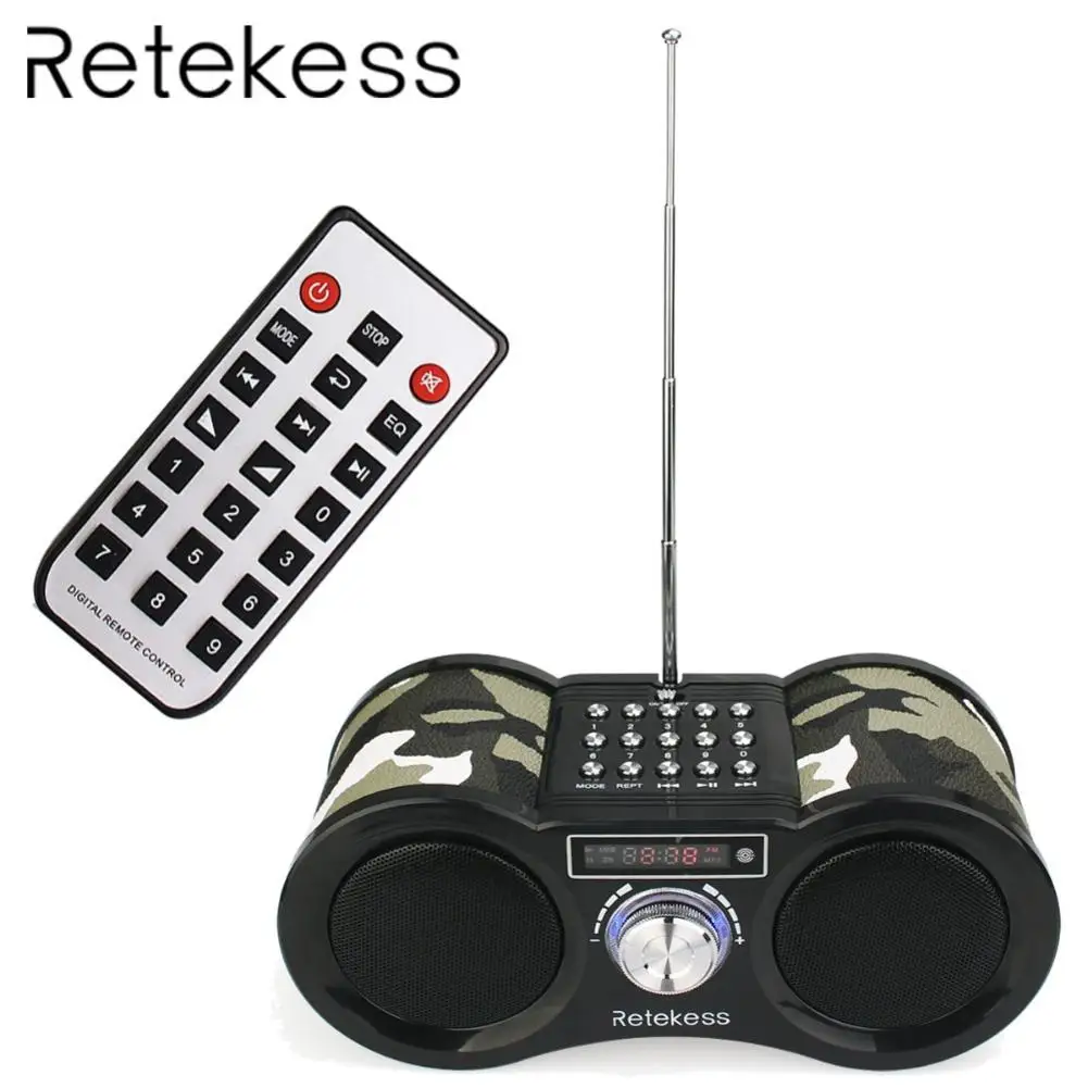 

RETEKESS V113 Camouflage Stereo Digital FM Radio USB/TF Card Speaker MP3 Music Player With Remote Control Receiver Radio F9203M