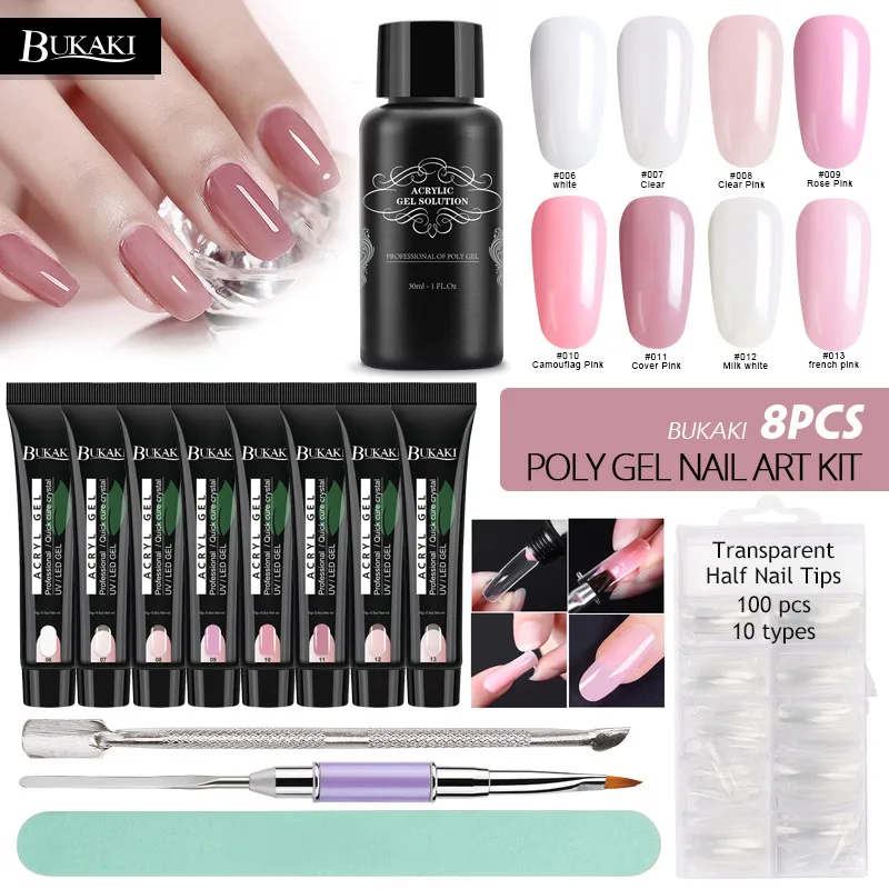 Buy BUKAKI 13pcs Poly Gel Nails Extension Sets Crystal Jelly Hard Quick Builder