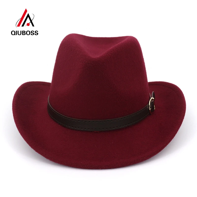 QIUBOSS западная ковбойская шляпа шерстяная фетровая мягкая фетровая шляпа с широкими полями шляпы с пряжкой на поясе мужские и женские карнавальные вечерние шляпа сомбреро