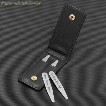 

Personalized Master Customized Name Stainless Steel Collar Stays for Men Dress Shirt Stiffeners in Leather Case Engrave Date