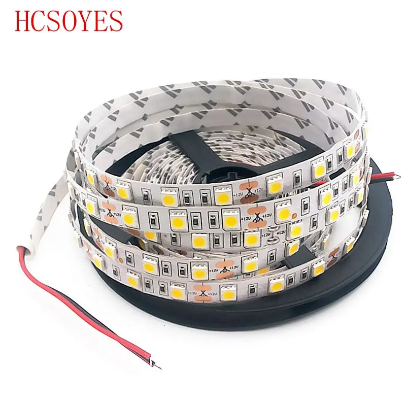 

(5M/roll) DC12V 5050 led strip light SMD 30leds/m / 60leds/m non-waterproof whte PCB