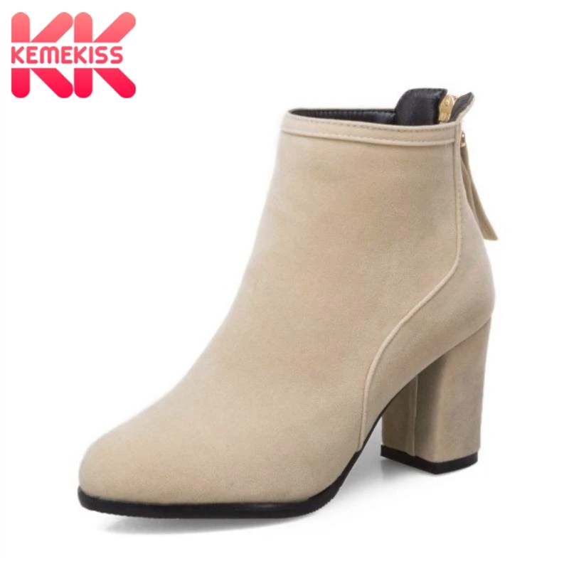 

KemeKiss Plus Size 33-52 Women's Ankle Boots Tassles High Heels Boots Fur Warm Short Boots Thick Heels Winter Ladies Boots