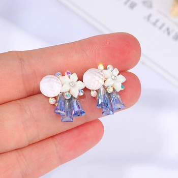 

2018 Cute Korean Colorful Rhinestone Crystal Flower Stud Earrings for Women Grils Sweet Fashion Ear Jewelry Brincos Gift WX133