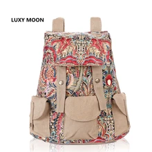 Ethnic Fashion Causal Floral Print Large Bagpack for Women Vintage Rucksack Canvas Bags Travel Backpacks for Teenage Girls