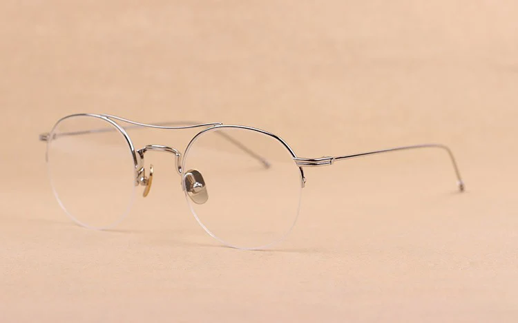 Винтаж Титан очки половина обод Круглый оптический кросс рецепт; очки без оправы для Для мужчин thom TB903 очки