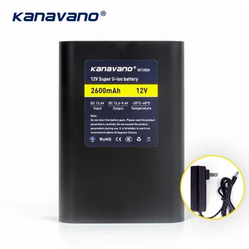 

Kanavano 12V 2600mAh Rechargeable lithium-ion Battery pack for 12.6V to 11.1V 2.6A CCTV Camera Batteries + EU/US 1A Charger