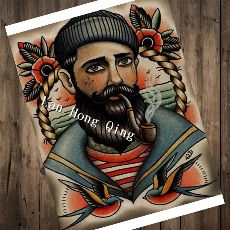 Vintage Tattoos Patterned Kraft Paper about "Indian style" Wall art