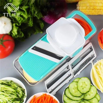 

TTLIFE Vegetable Cutter Adjustable Mandoline Slicer Professional Grater Kitchen Accessories Stainless Steel Blades