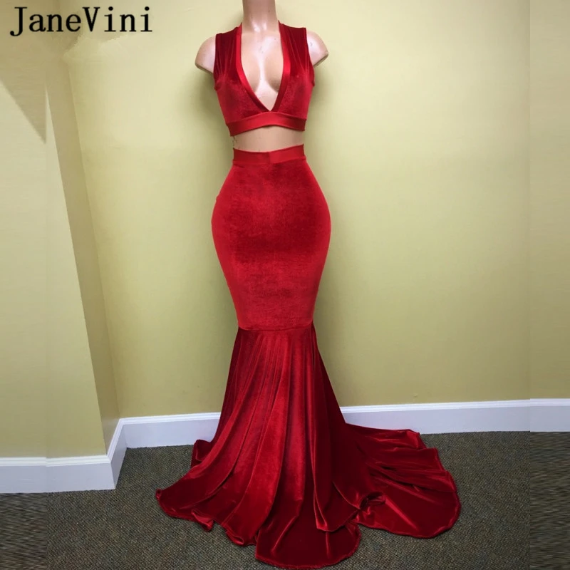 PEORCHID-Red-Two-Piece-Prom-Dresses-Sexy-Deep-V-Neck-Vestido-Fiesta-Gala-Long-Black-Girls_