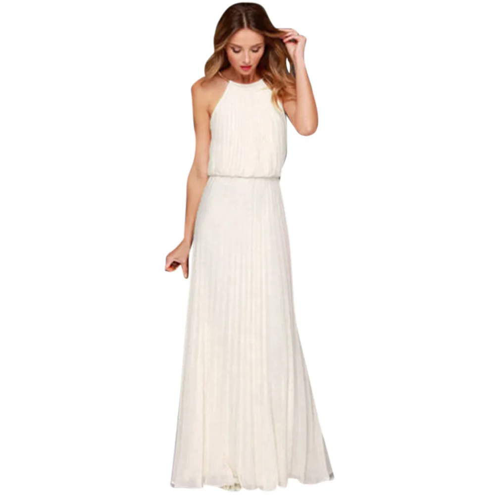 Белое Женское платье для вечеринки, летнее однотонное элегантное платье, Официальное шифоновое платье без рукавов, длинное платье макси для выпускного вечера, женское платье 0,4 - Цвет: White