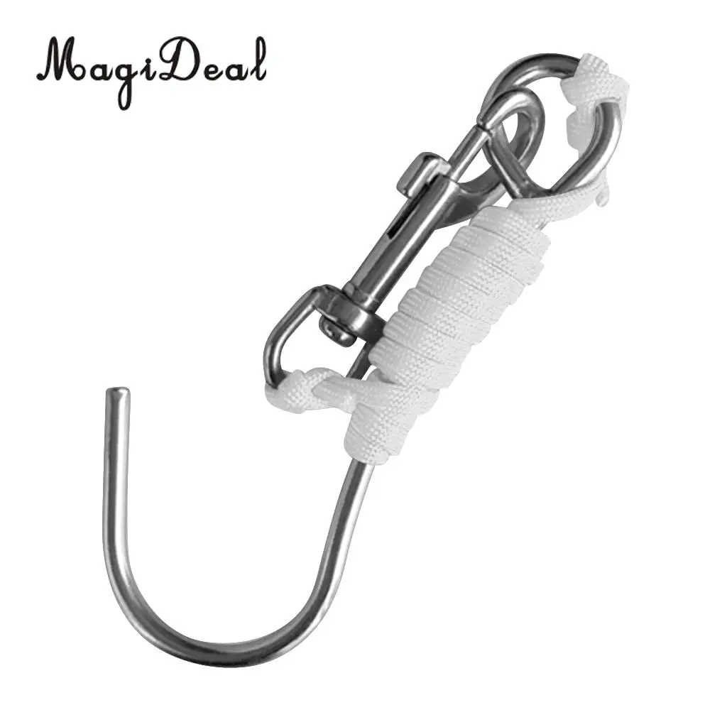MagiDeal Scuba Diving Single 316 Stainless Steel Reef Hook with Line SS Clip for Cave/Drift Dive Underwater Photographers