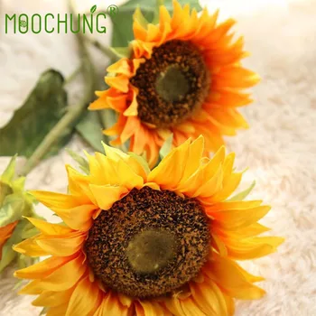 

Artificial Silk Sunflowers 3 Heads Big Flowers Fake Branches Decorative Plants Stems For Home Festival Party Autumn Floral Decor