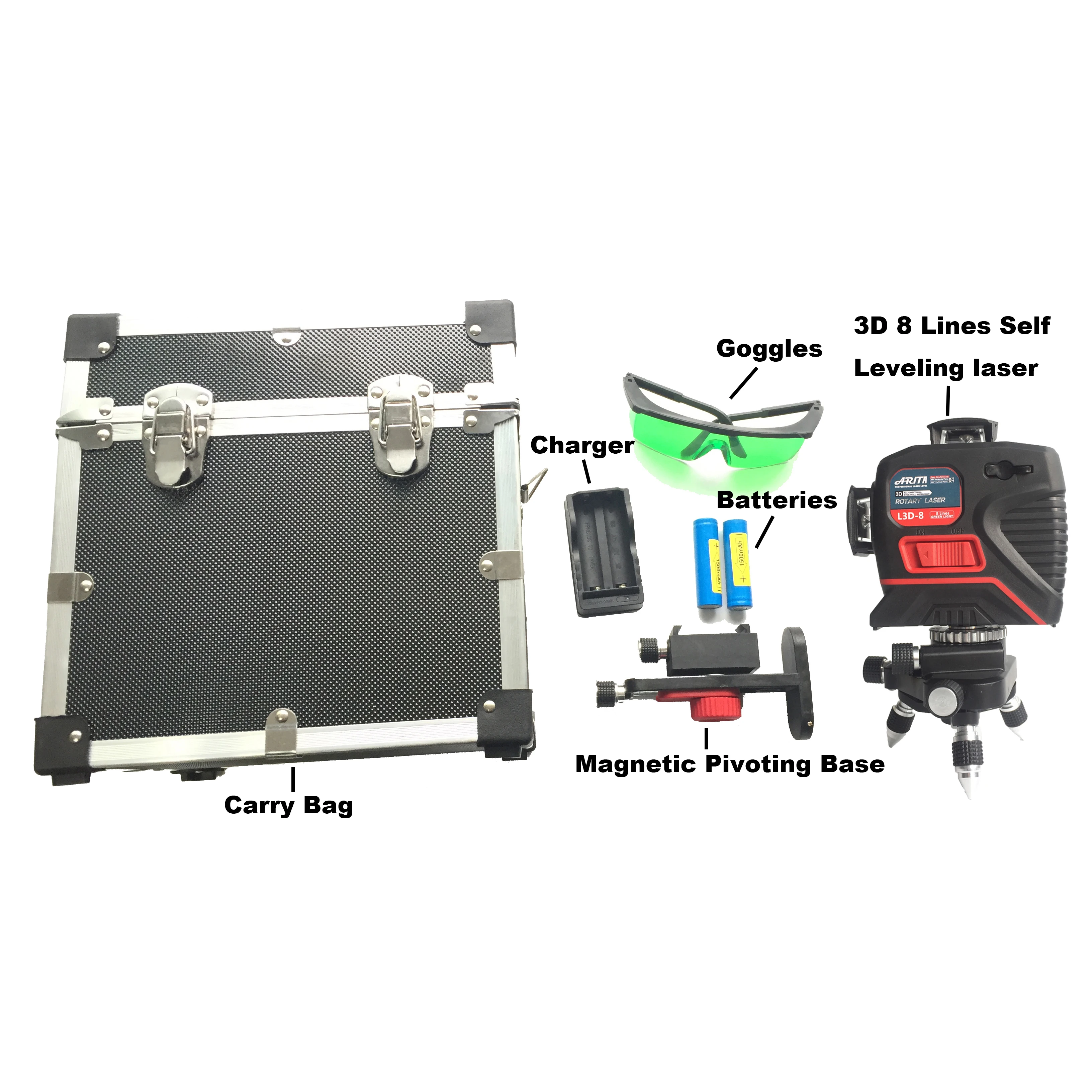 ARITA самонивелирующийся роторный лазерный уровень 8 линий зеленый лазерный уровень батарея 3D лазерный уровень