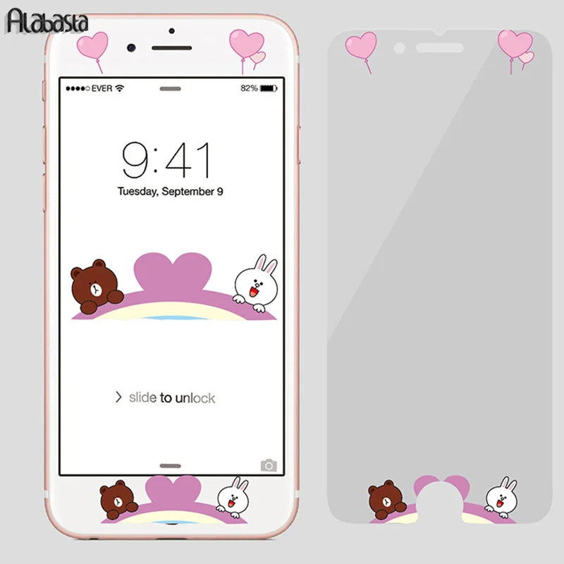 

Alabasta 9H Hard Cartoon Screen Protector Tempered Glass For iPhone 6 6s plus Color Screen Scratch Proof Pink Bear Kitty Dora A