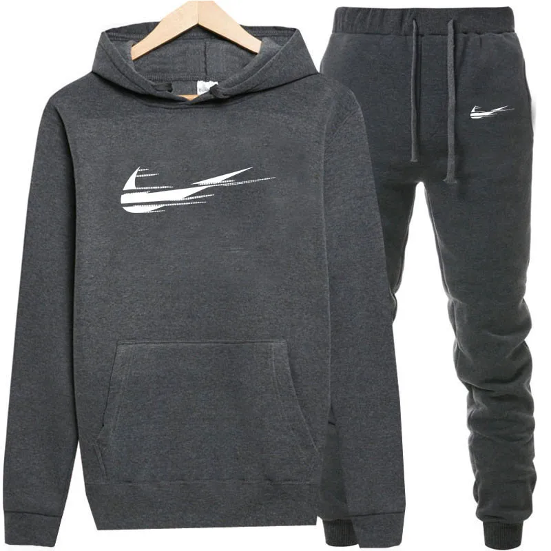 

N K Men's and women's hoodie sweatshirt sports pants suit 2019 winter warm hoodie sports fashion black grey cotton European size