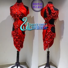 Платье для латинских танцев для девочек, новейший стиль, сексуальная одежда для латинских танцев, платье для латинских танцев с красным жемчугом, платье для латинских танцев