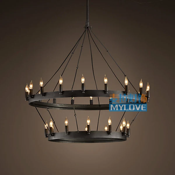 American country Mylar personalized retro double wrought iron chandelier single aisle decorated dining room hallway lighting fix |