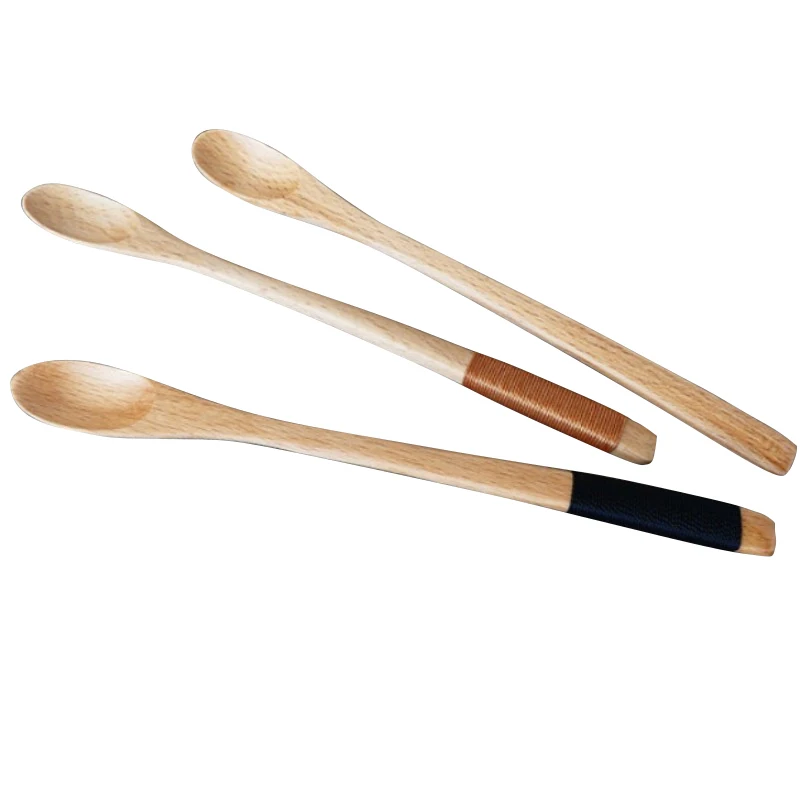 6pcs Wooden Long Handle Style Dessert Cake Spoons Cocktail Stirrer