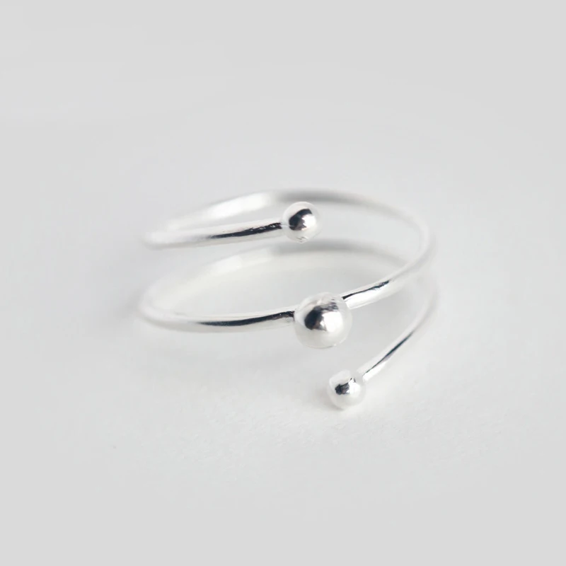 

MloveAcc 100% 925 Solid Real Sterling Silver Fashion Women Double Helix Beads Opening Rings for Teen Girls Lady