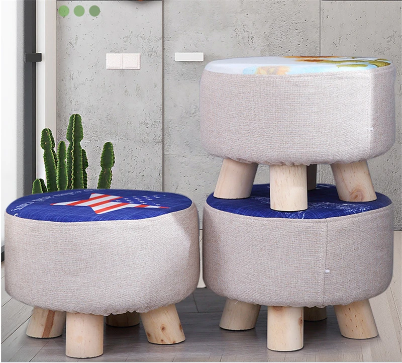 

28x20cm Minimalist Modern Pouffe Stool Wooden Living Room Sofa Washable Upholstered Footstool Ottoman 4 legs