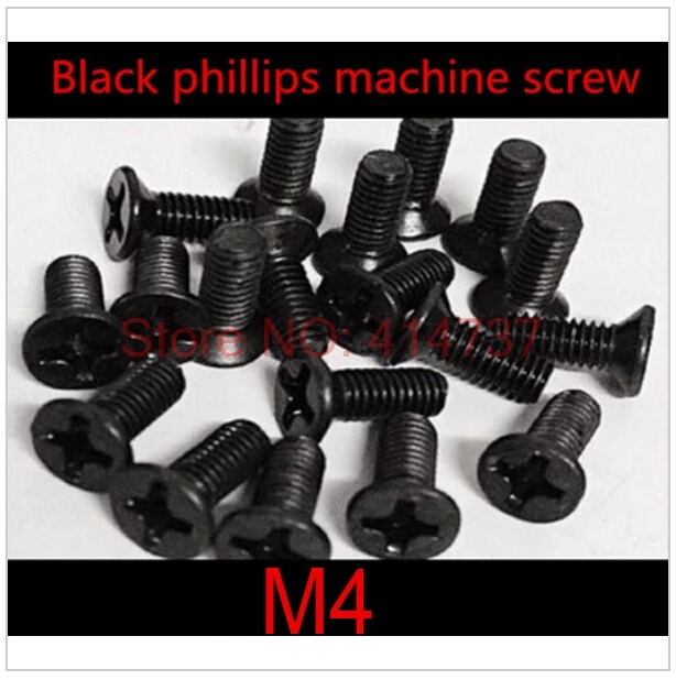 100pcs/lot DIN7985 M4 Steel With Black Cross Recessed Phillips Flat Head Countersunk Machine Screw Length 6mm--50mm | Обустройство