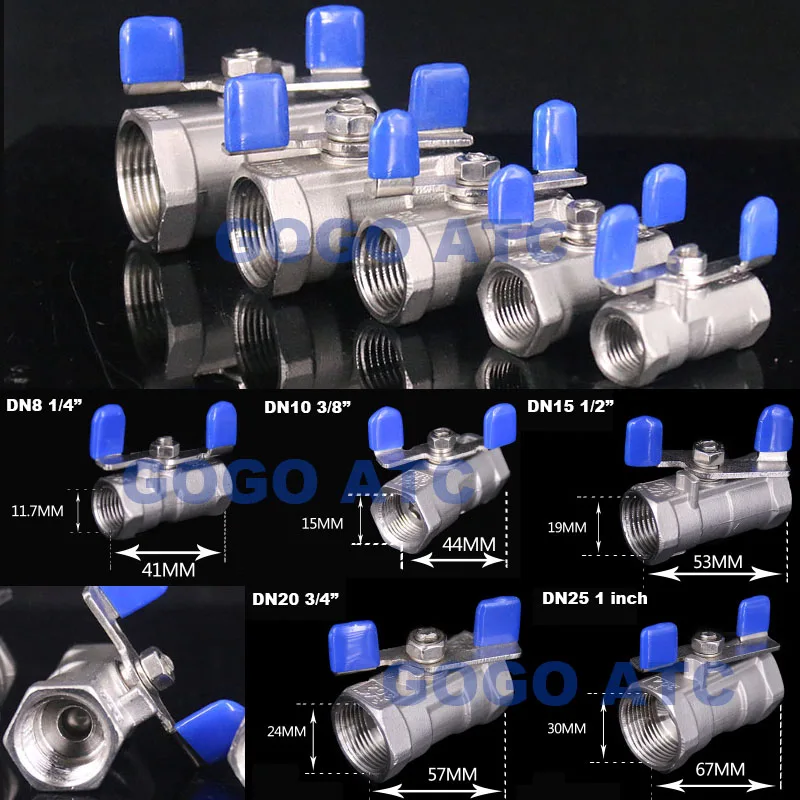 GOGOATC Высококачественный 1 шт. шаровой клапан из нержавеющей стали SS304 шаровой клапан-бабочка 1/4 3/8 1/2 3/4 1 дюйм 2 ходовой маленький шаровой кран