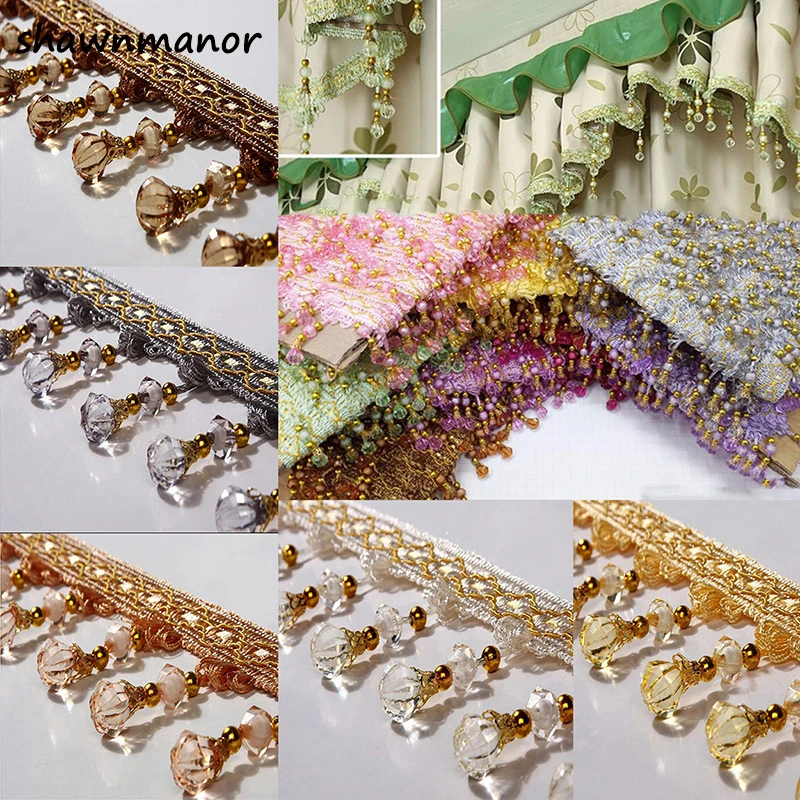 

12Yards/lot 7.5CM Width Tassel Fringe Trim pumpkin Crystal Beaded Ribbon For Sewing Curtain Accessories Lace Decoration