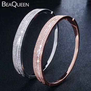 

BeaQueen Shining Cubic Zirconia Open Cuff Bracelets Bangles Wedding Gift for Women Classic Design Crystal Bangle Jewelry B168