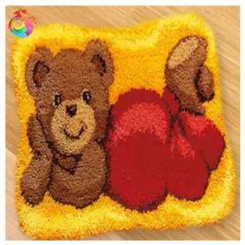 

HOT Latch Hook Cushion Kits Gift DIY Needlework Crocheting Throw Pillow Unfinished Yarn Embroidery Set Pillowcase Teddy Bear AQ1