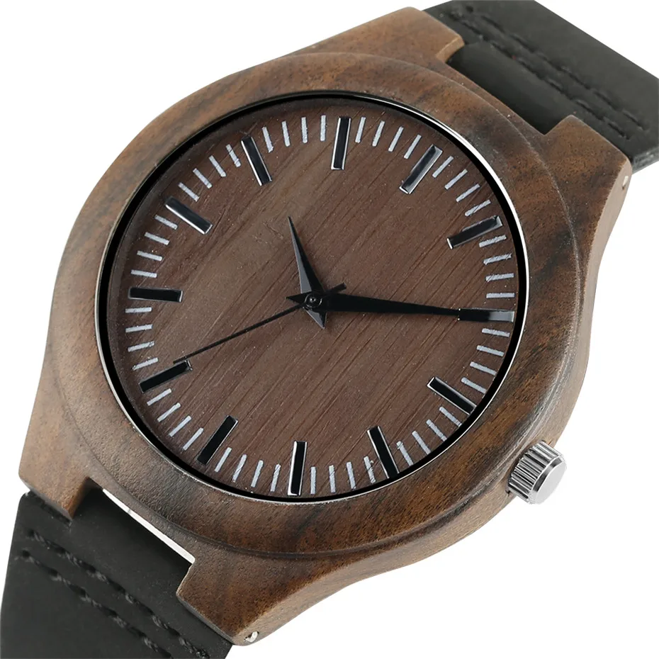 

Men Watches sandalwood/Bamboo Simple Design Wrist Watch Men Coffee/Green Color Dial Genuine Leather Band Male Clock Gifts 2018