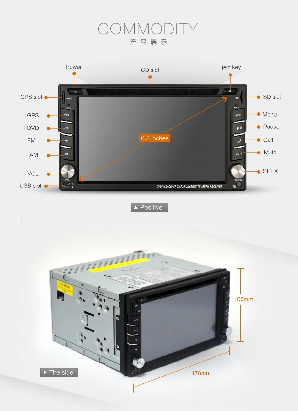 Perfect Reverse Camera 6.2" 2 Din Car GPS Navigation Stereo DVD Player Bluetooth iPod Radio FM AM Receiver MP3 Indash Head Unit Free map 10