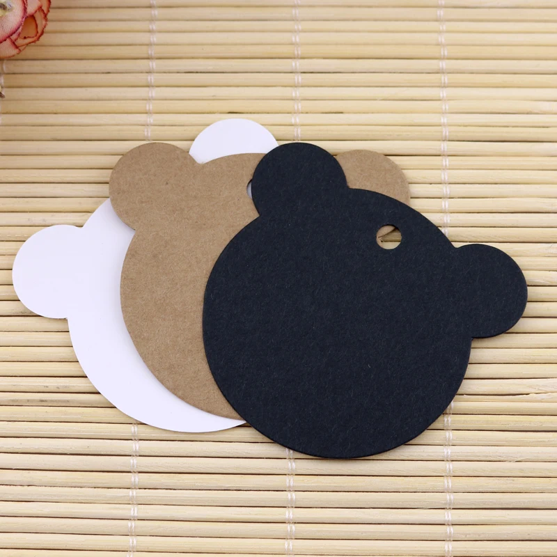 

100pcs Kraft Paper Cards Cardboard Hang Tags Bear Head Shape Jewelry Display Card Price Label Tag Christmas Wedding Party Decor