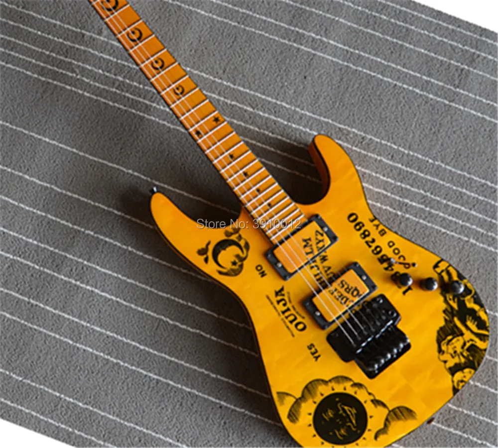 

Factory Custom Yellow Electric Guitar Floyd Rose,Moon goddess can be Customized