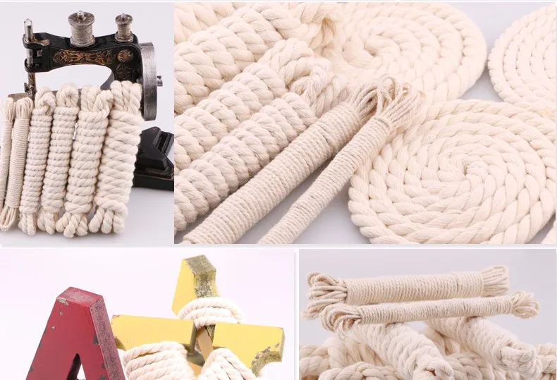 5yd/lot high strength natural color 3ply round flat Rope 100% cotton Cords for home handmade garment accessories Craft Projects 36 S006_02