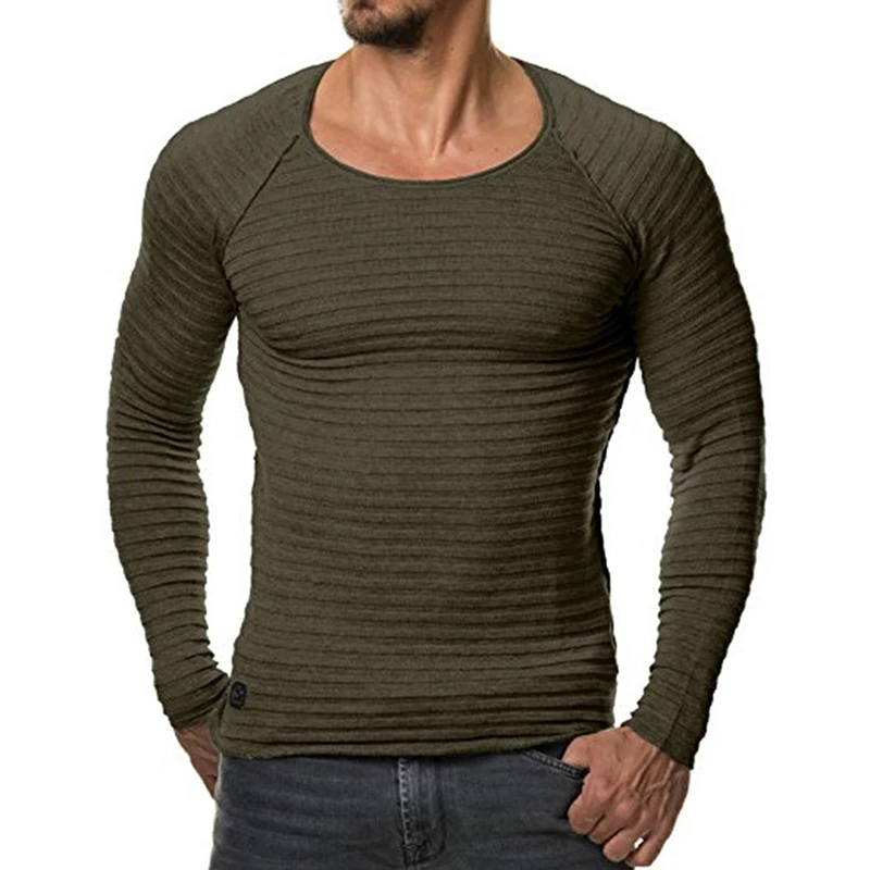 Демисезонный мужской футболки для бега с длинными рукавами и круглым вырезом, полосатые футболки для фитнеса для мужчин
