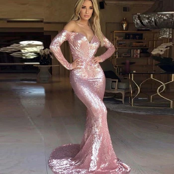 

New Fashion Hot Selling Green Party Long Dress Evening Gown Prom Formal Occasion Long Sleeve Off Shoulder Women Dress Wholesale