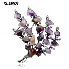 Ретро Серебряные Броши с кристаллами в виде листьев растений, дерева, булавки для женщин, цветочный цветок, вечерние броши в виде букета, булавка с отворотом, фиолетовый камень, ювелирное изделие для свитера, подарок