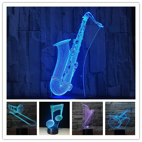 Sax арфа барабанная труба 7 цветов 3D визуальные Светодиодные ночные светильники сенсорный Usb Настольный лампе музыка фортепианная лампа