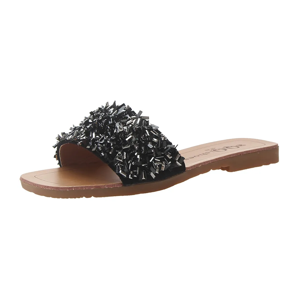 

Jaycosin shoes Women Casual Slippers Female Summer crystal Flat Bottom Pin Foot Toe Word Sandals Sandals