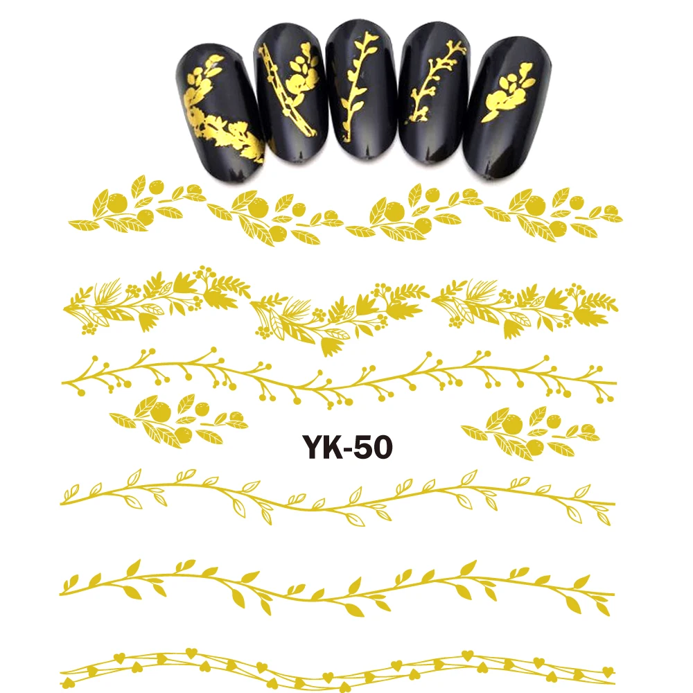 UPRETTEGO Золотые/серебряные Водные Наклейки металлические наклейки для ногтей цветок кружева волна ветка витиеватая лоза лист YK49-54