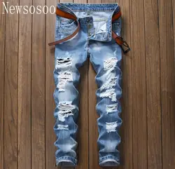 2018 В европейском и американском стиле модный бренд Для мужчин джинсы Роскошный тонкий джинсовые штаны с дырками Для мужчин s молнии джинсы