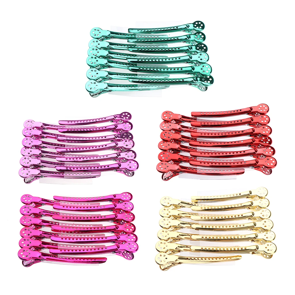 12Pcs Stainless Steel Hair Clips Professional Salon Sectioning Curling Grips Pins Hairdressing Tools Kit, 5 Colors Optional