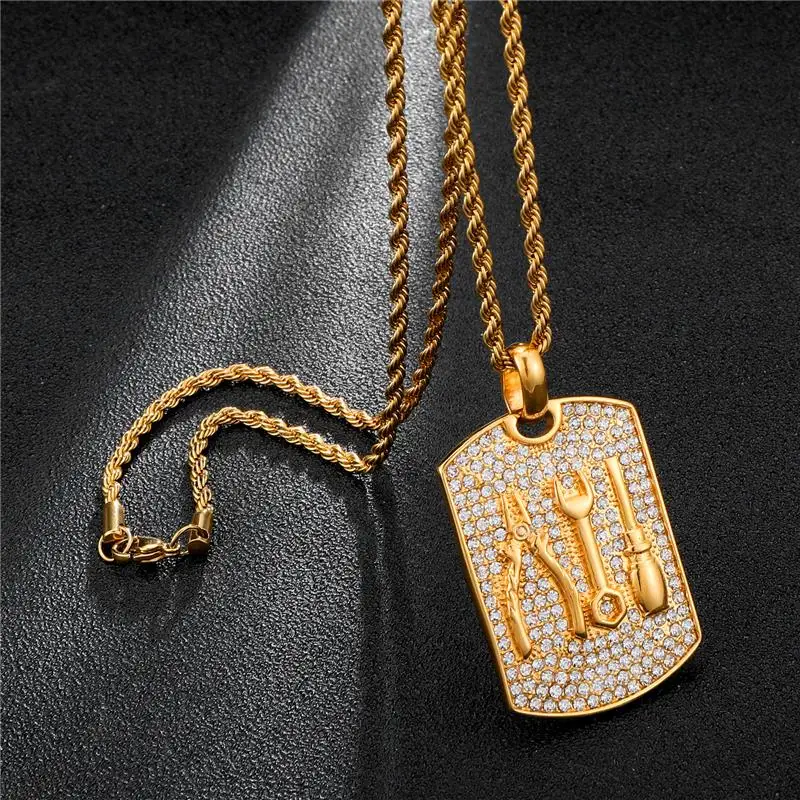 

HIP Hop 316L Stainless Steel Full Rhinestone Bling Iced Out Necklace Necklaces & Pendants for Men Jewelry Dropshipping