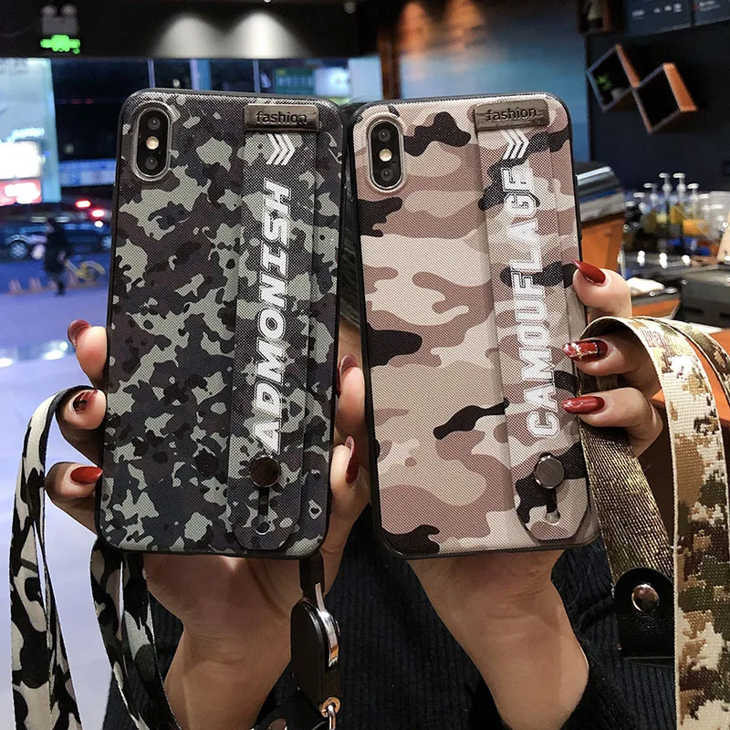 

Neck Wrist Strap Lanyard Case For iphone X Xs max XR Cool Style Soft PC Hard Phone Holder Case For iphone 7 8 6 6s plus Cover