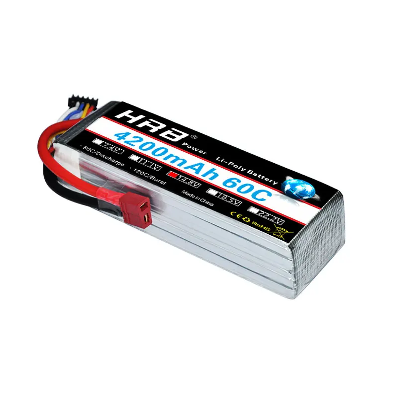 HRB 4200mAh 60C Lipo аккумулятор 2S 3S 4S 5S 6S 7,4 V 11,1 V 14,8 V 18,5 V 22,2 V MAX 120C AKKU для четырех вертолетов axi RC автомобилей самолетов