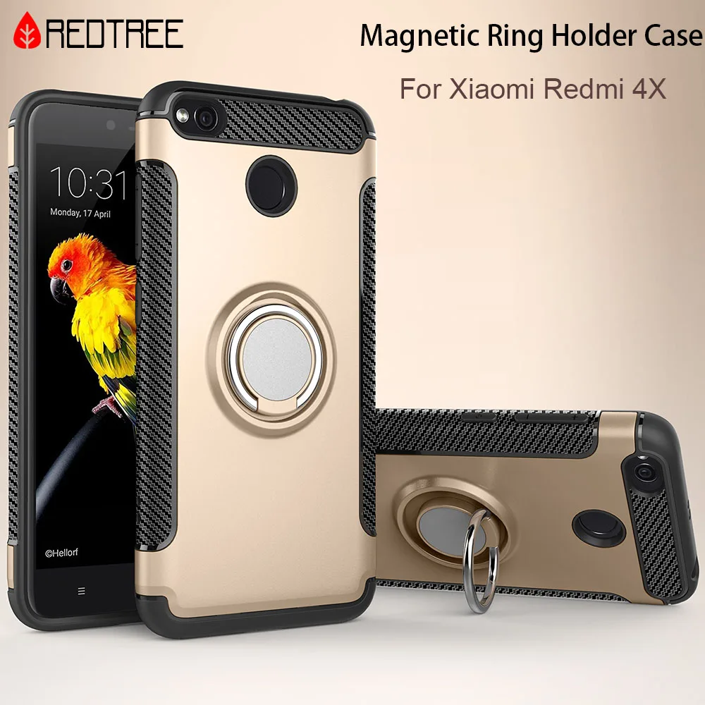 

Magnetic Suction Finger Ring Cases for Xiaomi Redmi 4X Armor TPU+PC Car Holder Stand Case for Xiomi Redmi 4x Case Coque