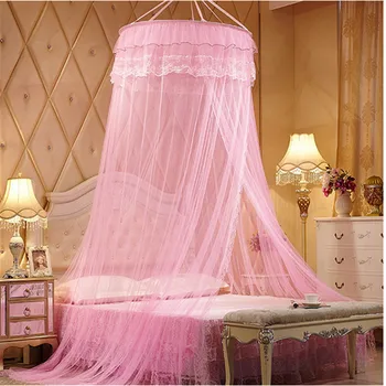 

Pink Luxury palace mosquito net for double bed romantic lace princess bed netting students insect Summer hung net canopy netting