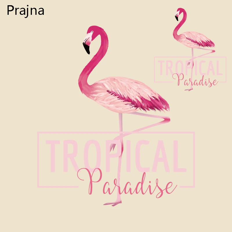 

Prajna Flamingo Bird Patches Iron On Transfer Sticker Hot Heat Vinyl Thermal Transfers For T Shirt Clothes Fabric Badge Applique