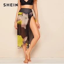 SHEIN Летняя Пляжная Юбка На Запах, Разноцветная Юбка С Декоративным Узлом, Полупрозрачная Юбка